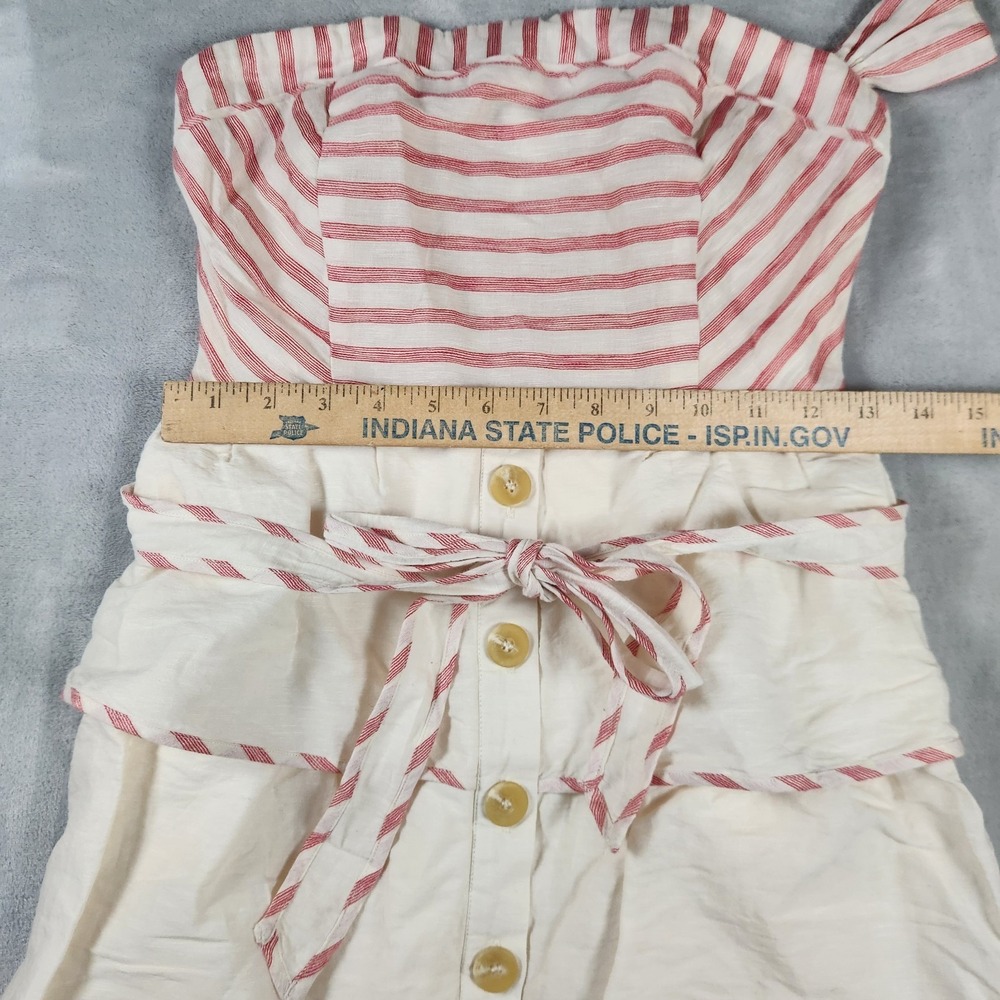 Anthropologie Maeve Sweet Shoppe Linen Red Stripe Tiered Strapless Dress 4 - Picture 3 of 9